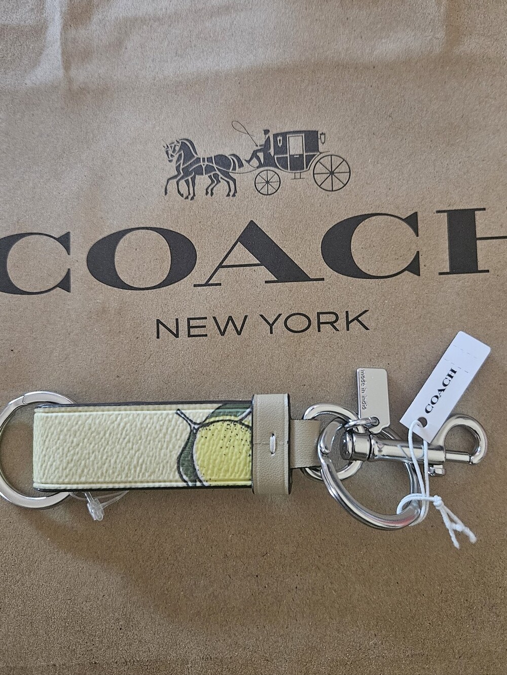 NWT Coach Trigger Snap Bag Charm With Lemon Print CA047